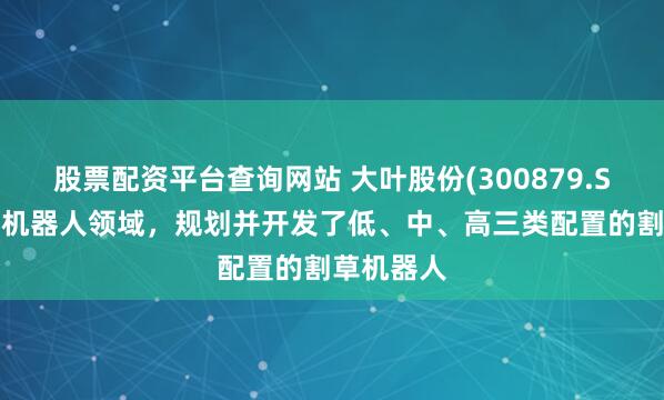 股票配资平台查询网站 大叶股份(300879.SZ)在割草机器人领域，规划并开发了低、中、高三类配置的割草机器人