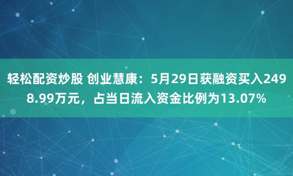 轻松配资炒股 创业慧康：5月29日获融资买入2498.99万元，占当日流入资金比例为13.07%